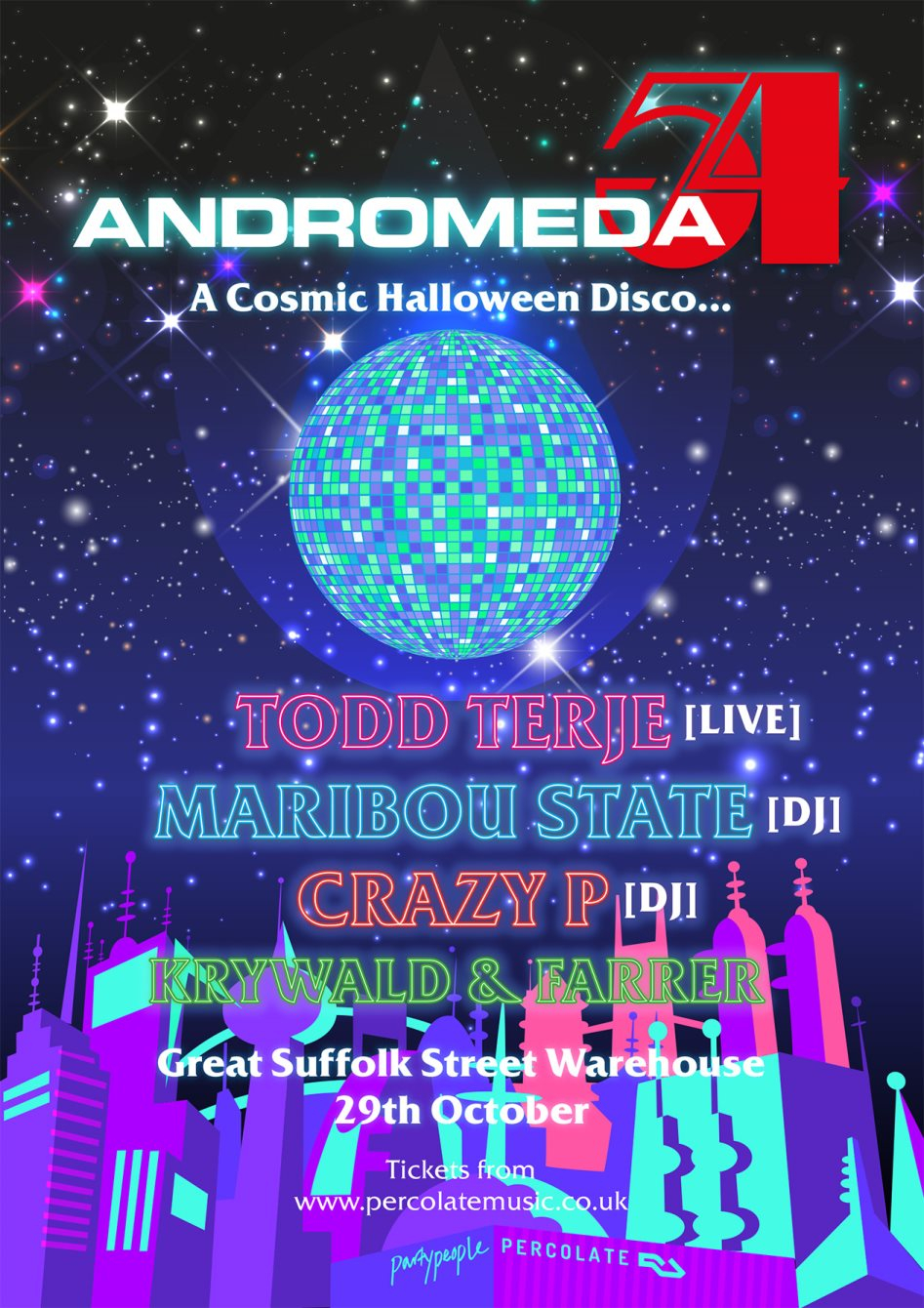 Percolate presents: Andromeda 54 - Flyer front