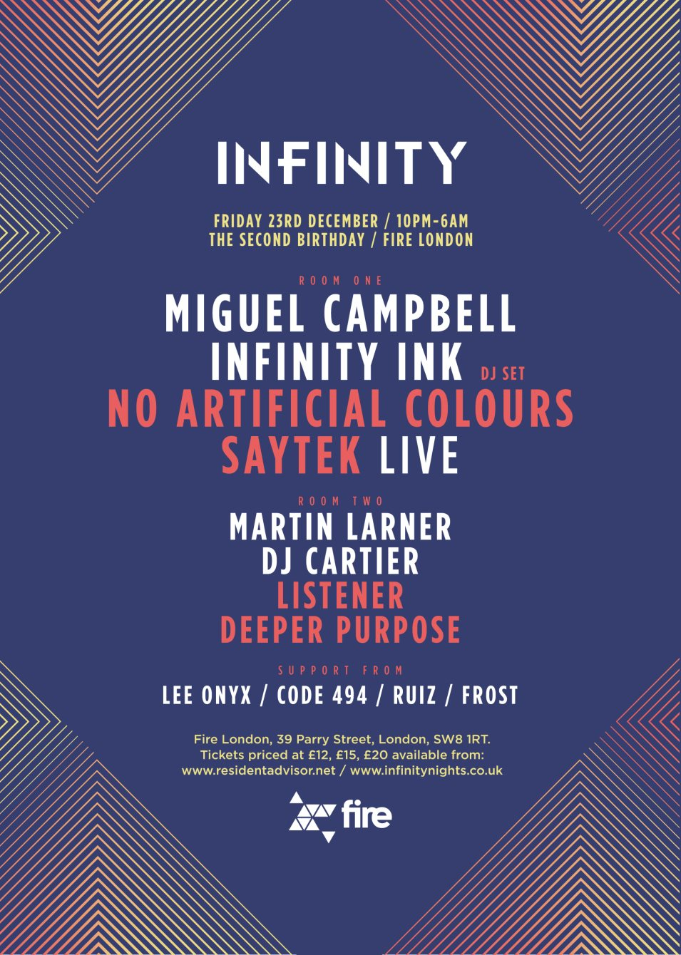 Infinity 2nd Birthday: Miguel Campbell + Infinity Ink + No Artificial Colours + Saytek - Flyer front