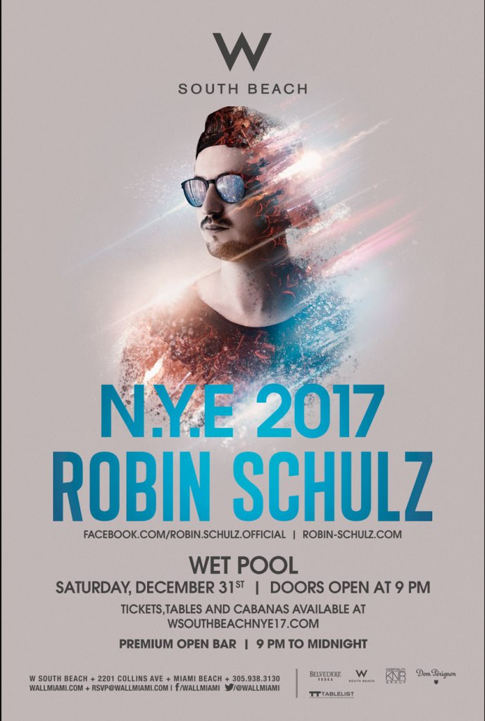 NYE 2017 with Robin Schulz at W South Beach - Flyer front