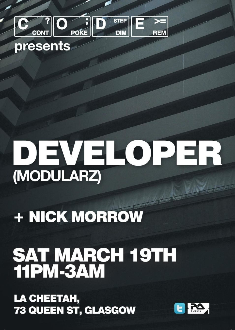 Code with Developer and Nick Morrow - Flyer front