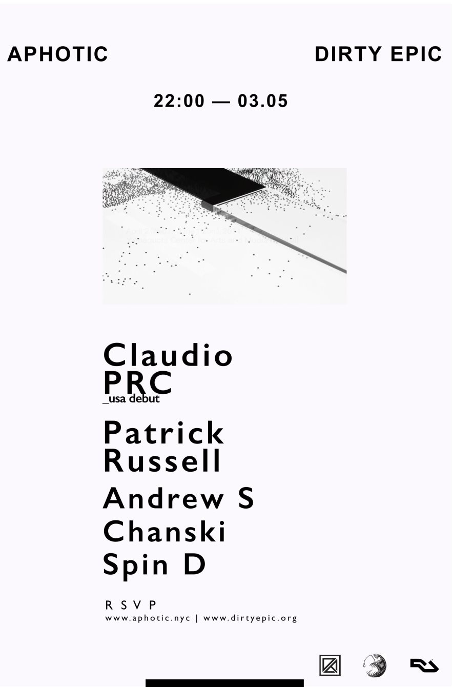 Dirty Epic and Aphotic present: Claudio PRC & Patrick Russell - Flyer front