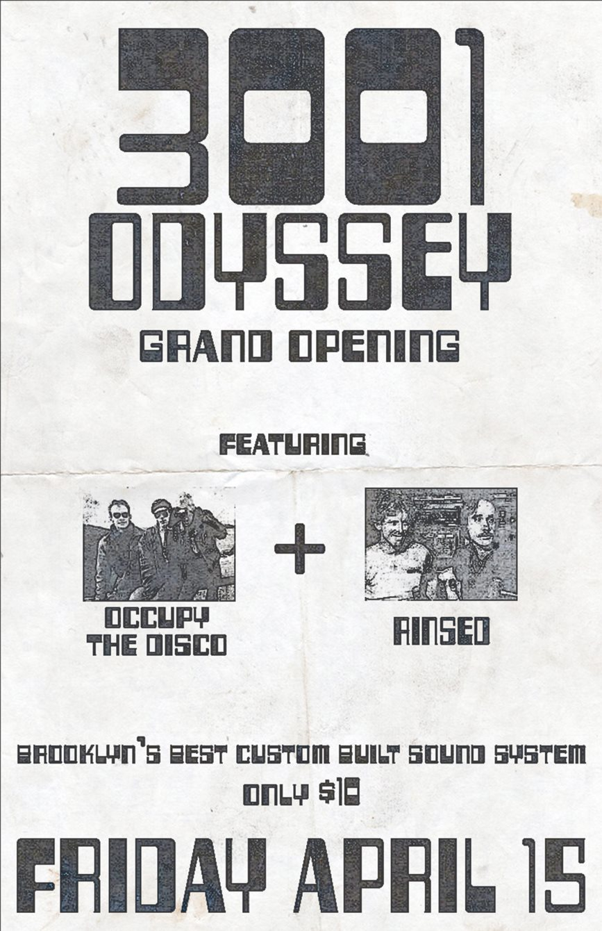 3001: Odyssey Opening Party: Rinsed x Occupy The Disco - Flyer front