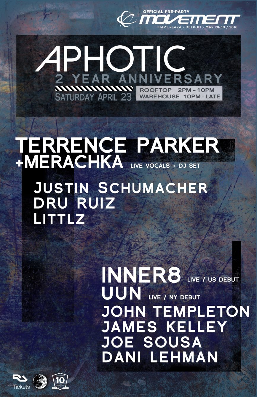Official Movement Pre-Party - Aphotic Two Year Anniversary Ft. Terrence Parker, Inner8, Uun - Flyer front
