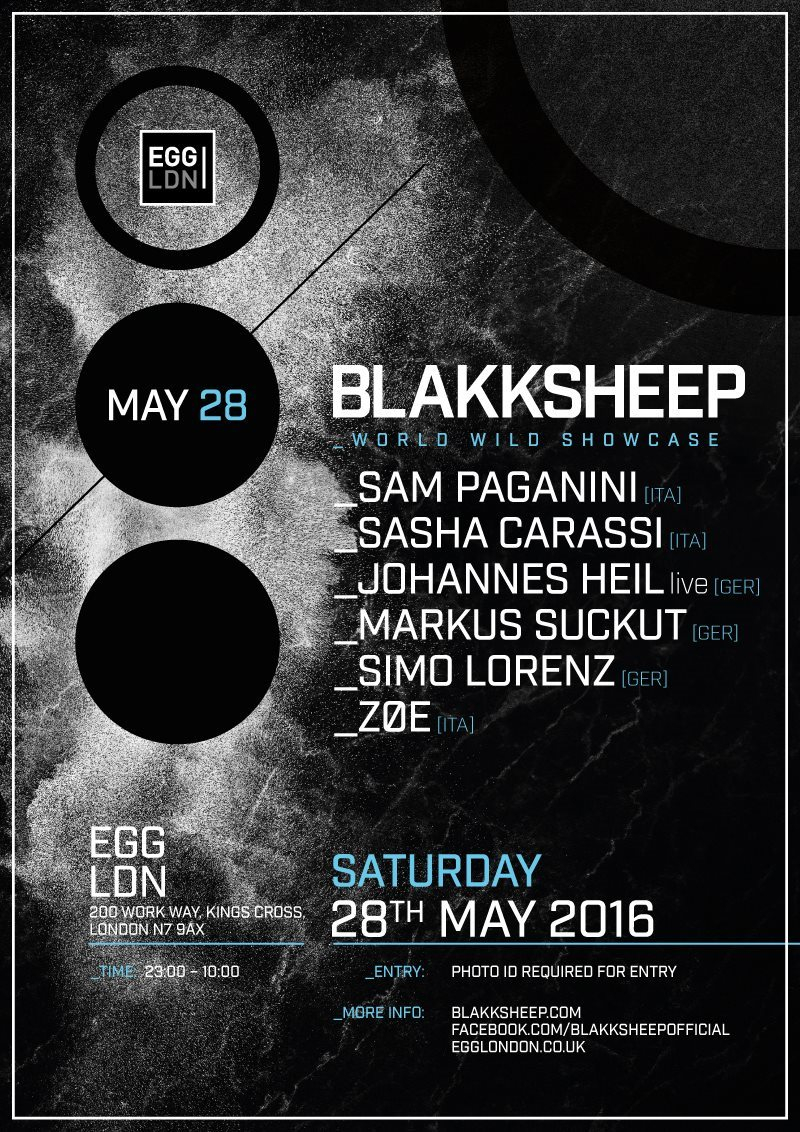 Blakksheep Showcase: Sam Paganini, Sasha Carassi, Johannes Heil, Markus Suckut, Simo Lorenz - Flyer front