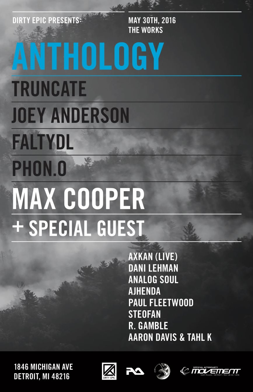 Anthology Feat: Max Cooper, Truncate, Joey Anderson, Faltydl, Phon.o - Flyer front