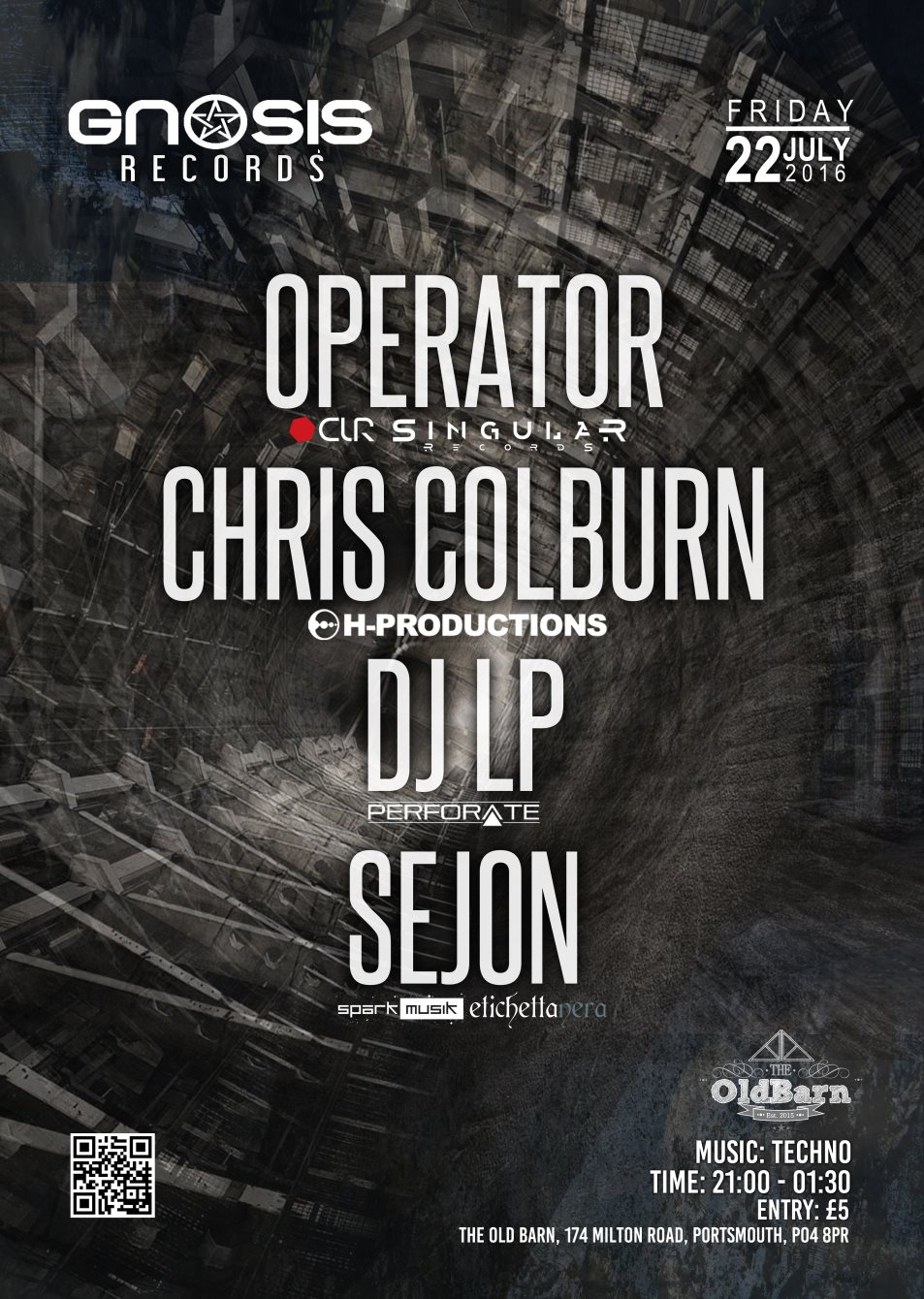 Gnosis Records presents: Operator, Chris Colburn, DJ LP, Sejon - Flyer front