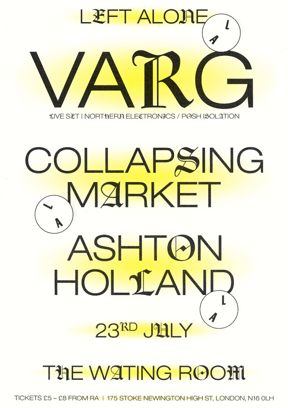 Left Alone: Varg (Live) & Collapsing Market - Flyer front