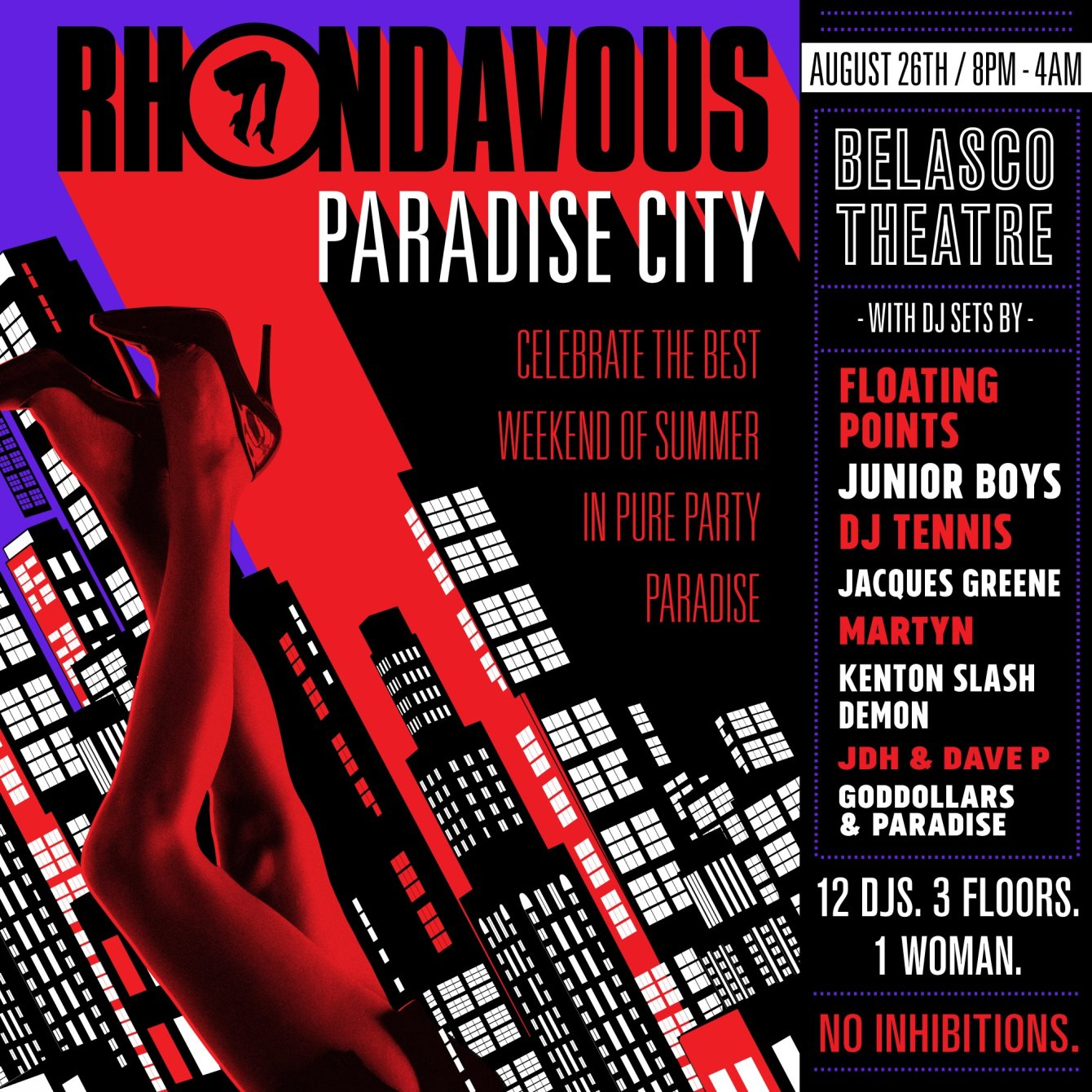 Paradise City w/ Floating Points, Junior Boys, DJ Tennis, Jacques Greene, Martyn, KSD + more - Flyer front