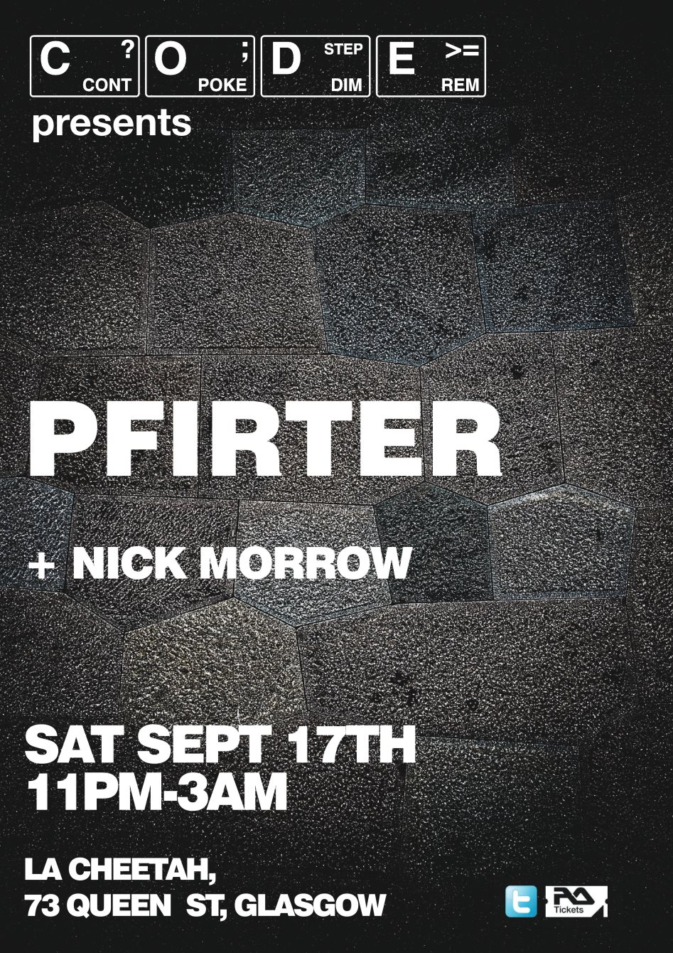 Code presents Pfirter - Flyer front