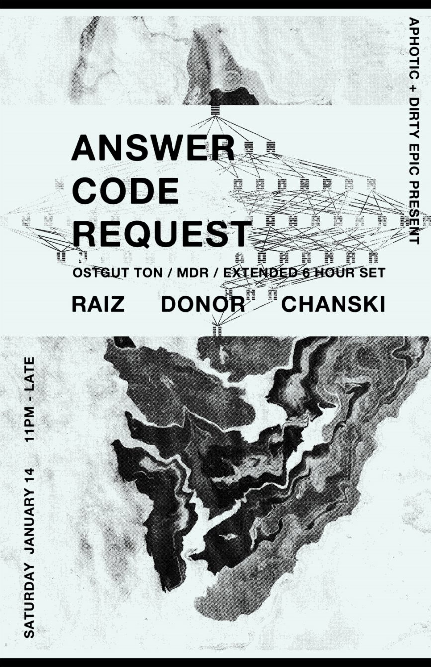 Dirty Epic and Aphotic present: Answer Code Request (6 Hour set) - Flyer front