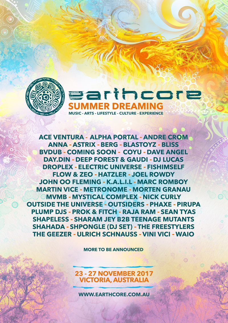 Earthcore 2017 Summer Dreaming: Victoria, Australia - Flyer front