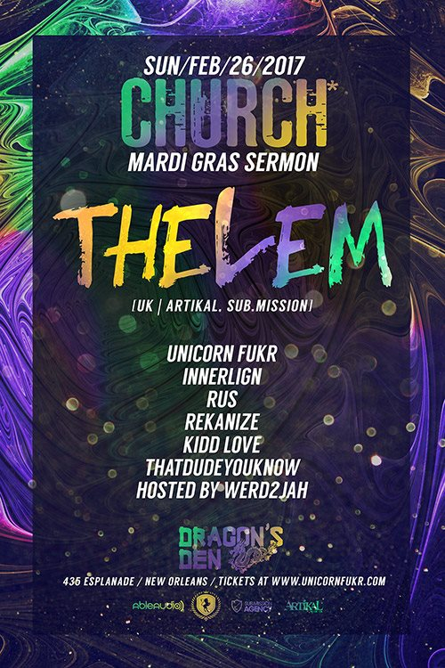 Church* Mardi Gras Sermon with Thelem - Flyer front