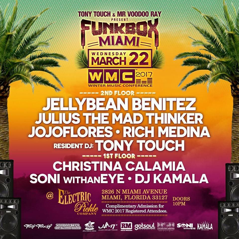 Voodoo Ray presents Funkbox with Tony Touch, Jellybean Benitez & Rich Medina - WMC 2017 - Flyer front