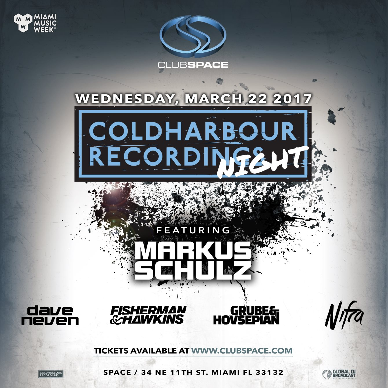 Coldharbour Night with Markus Schulz - The Ground Miami - Flyer front