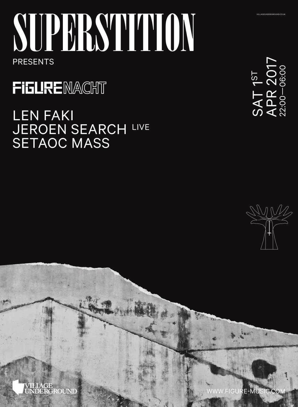 Superstition presents Figure Nacht - Len Faki, Jeroen Search, Setaoc Mass - Flyer front