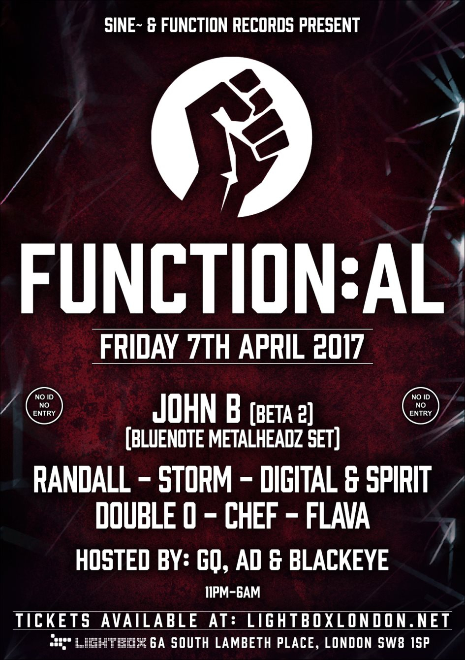 Function:al London with John B, Randall, Storm & More - Flyer front