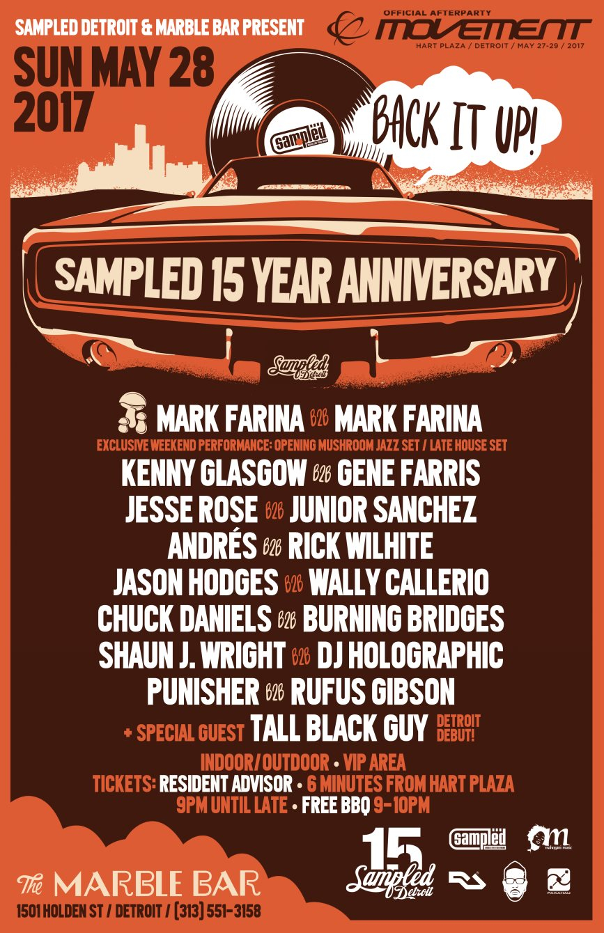 Sampled Detroit 15th Anniversary - Official Movement Afterparty - Flyer front