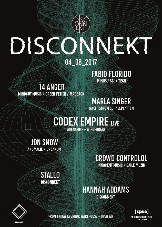Disconnekt - Open Air + Warehouse with Codex Empire, Fabio Florido and More - Flyer back