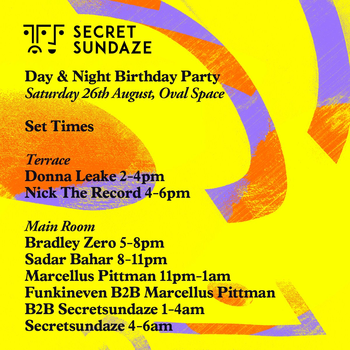 Secretsundaze Day & Night Birthday Party with Marcellus Pittman, Sadar Bahar & More - Flyer back