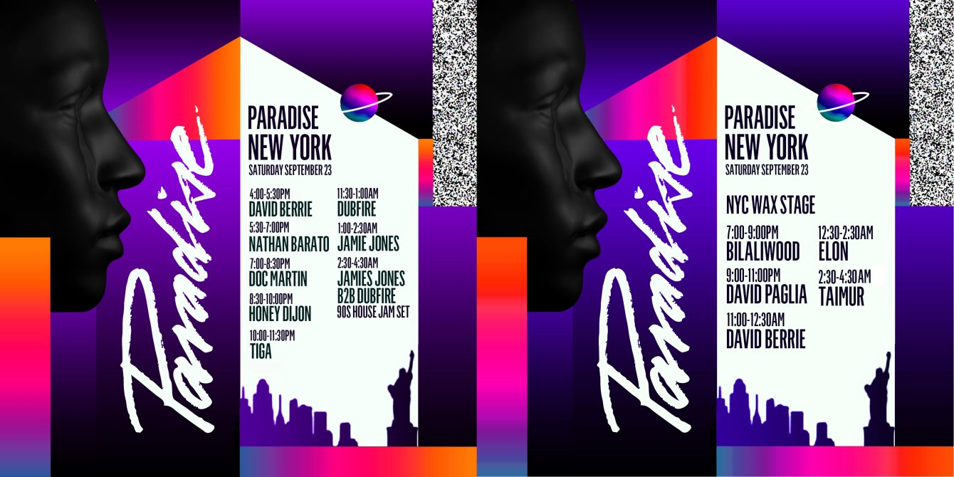 Paradise New York: Jamie Jones, Dubfire, Tiga, Honey Dijon, Doc Martin & More - Flyer back