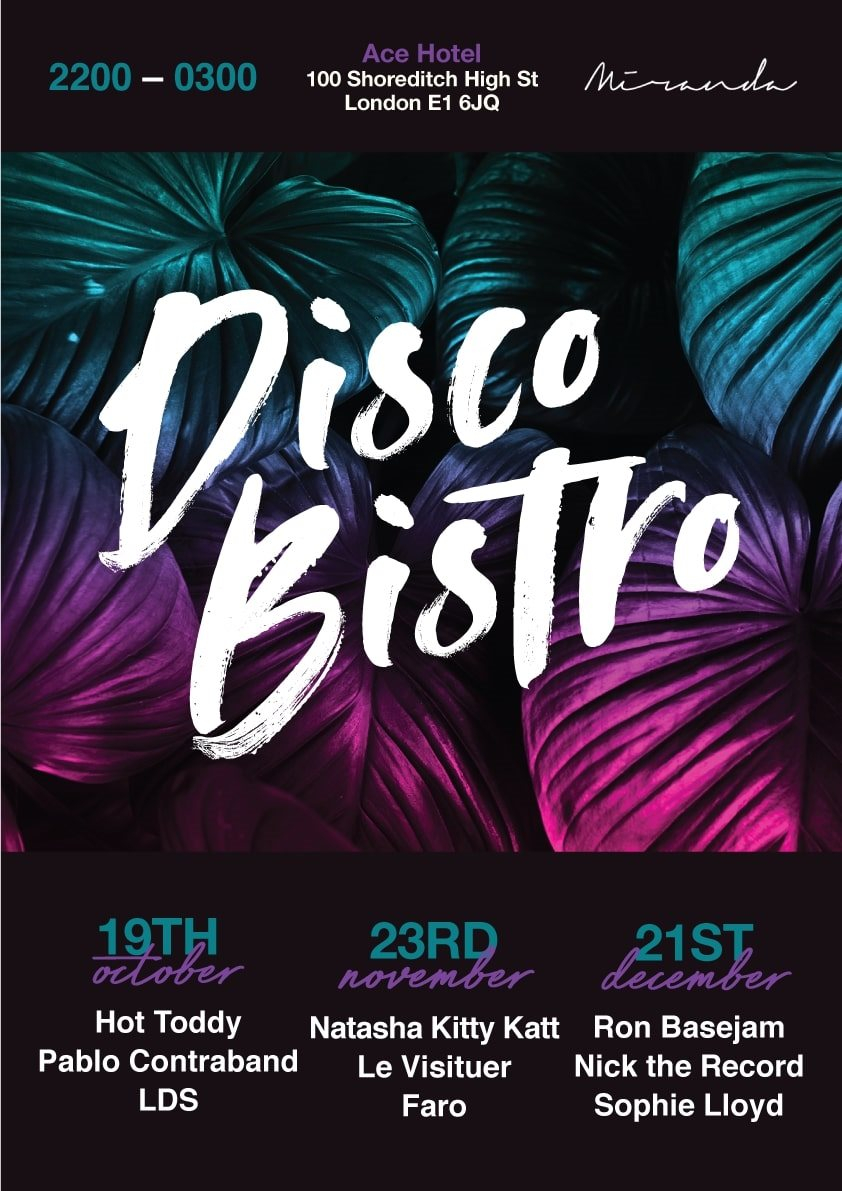 Disco Bistro Series: Hot Toddy, Pablo Contraband & London Disco Society - Flyer front