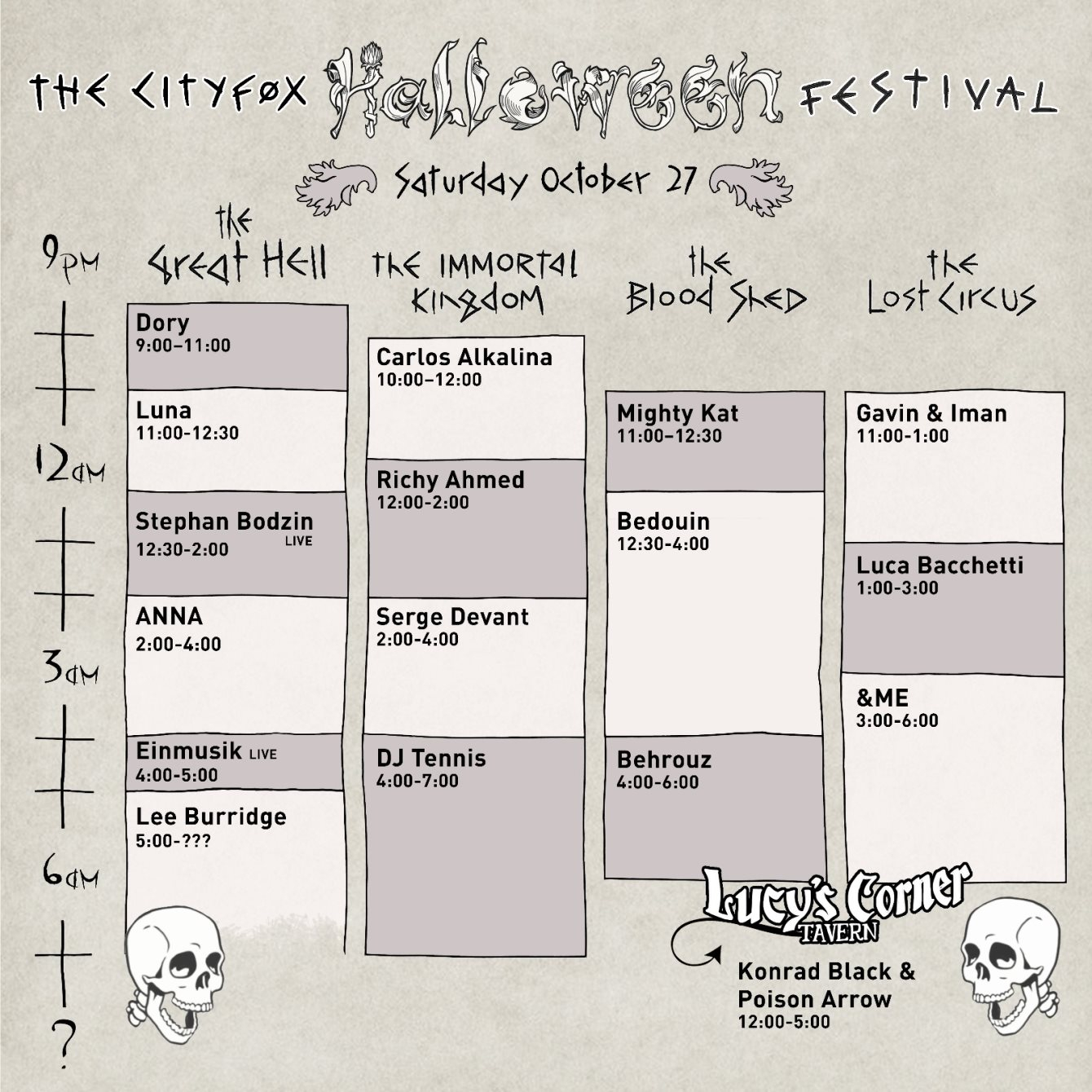 The Cityfox Halloween Festival: Lee Burridge, Bedouin, DJ Tennis, Stephan Bodzin & Many More - Flyer back