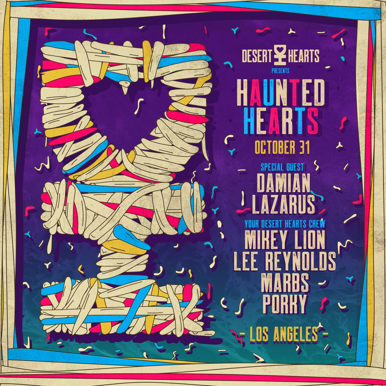 Desert Hearts presents Damian Lazarus, Mikey Lion, Lee Reynolds, Marbs, Porky - Flyer front