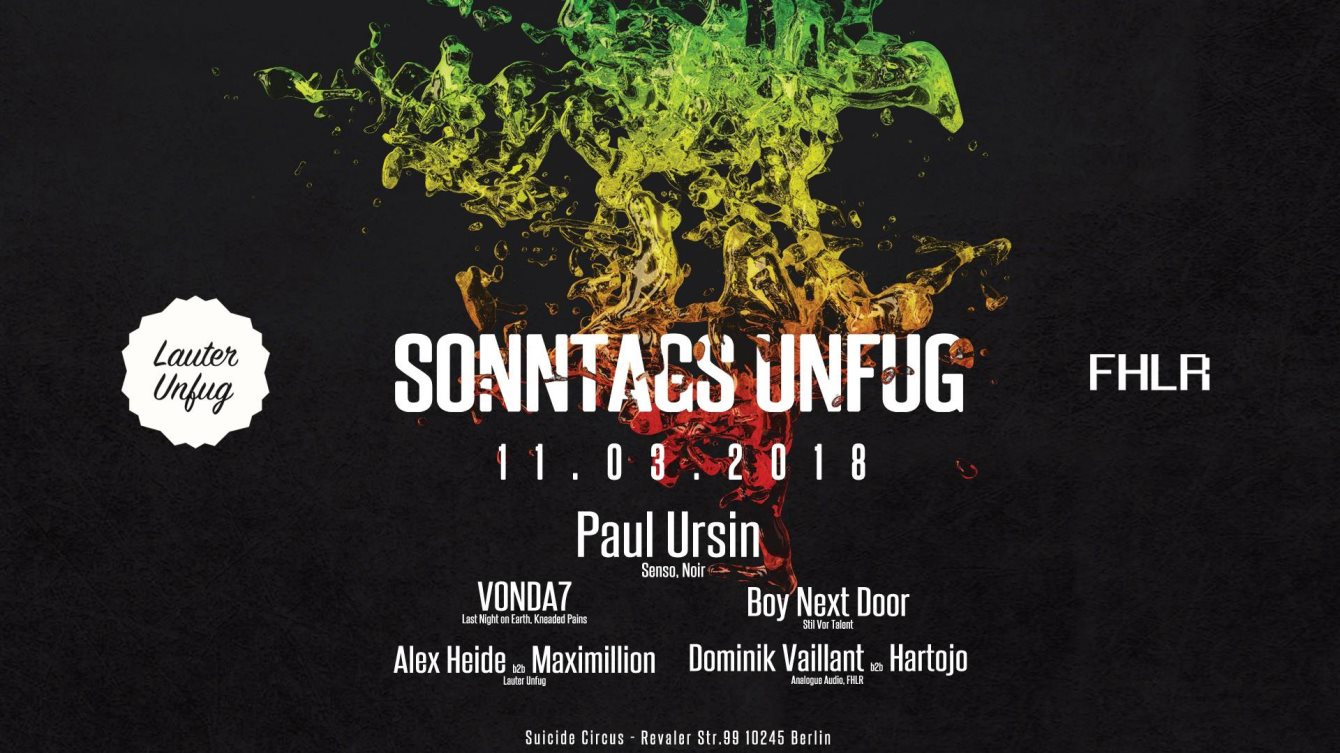 Sonntags Unfug mit Paul Ursin, Boy Next Door, Vonda7 uvm - Flyer front