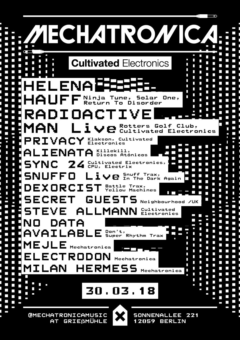 Mechatronica x Cultivated Electronics w. Helena Hauff, Radioactive Man, Privacy, Alienata - Flyer front