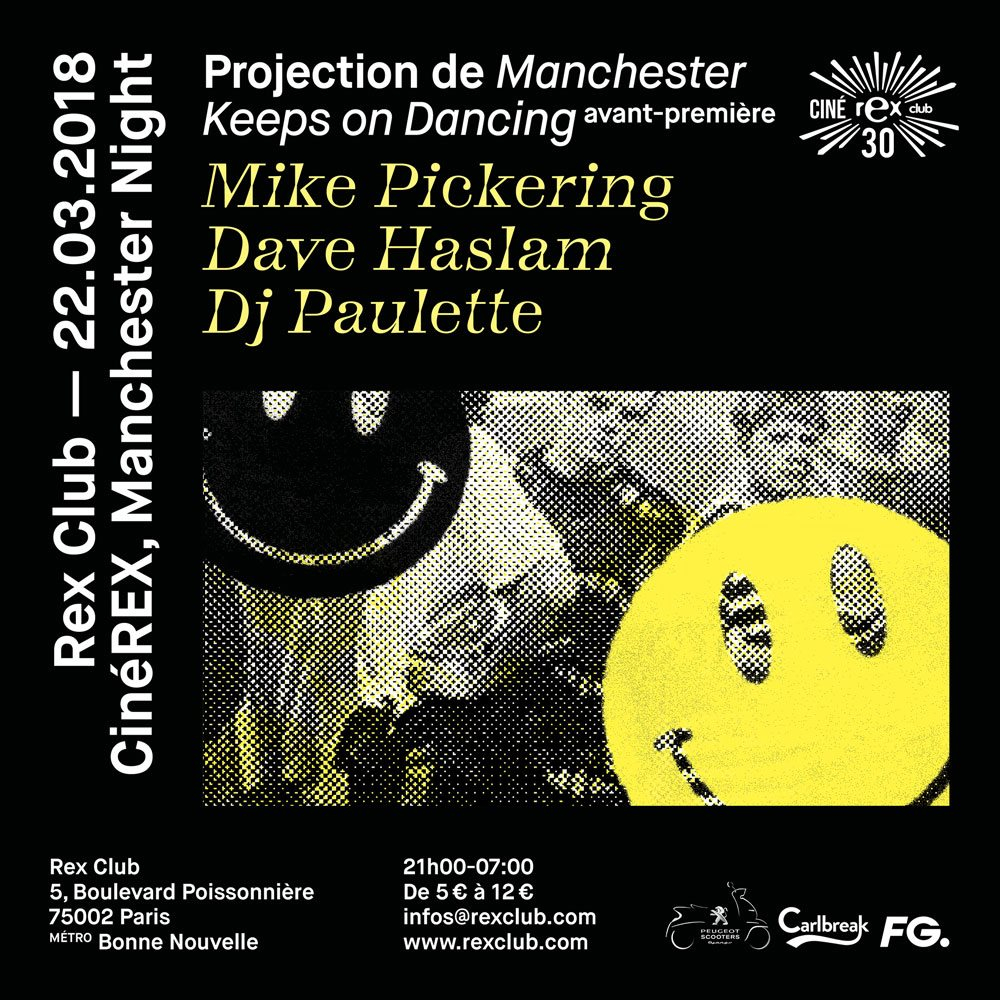 Cinérexclub Manchester Night: Mike Pickering, Dave Haslam, DJ Paulette - Flyer front