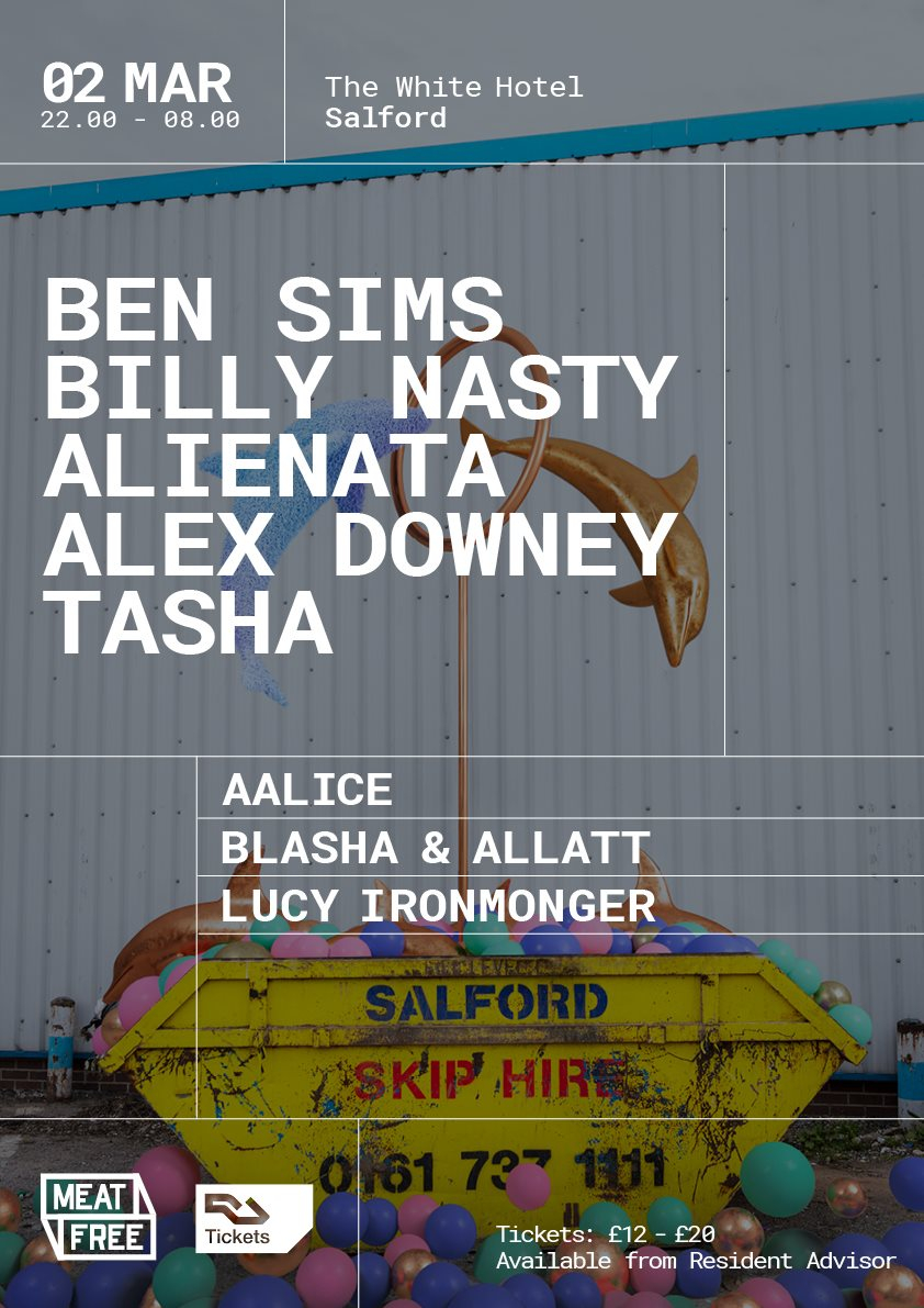 Meat Free 5th Birthday with Ben Sims, Billy Nasty, Alienata, Alex Downey & Tasha - Flyer front