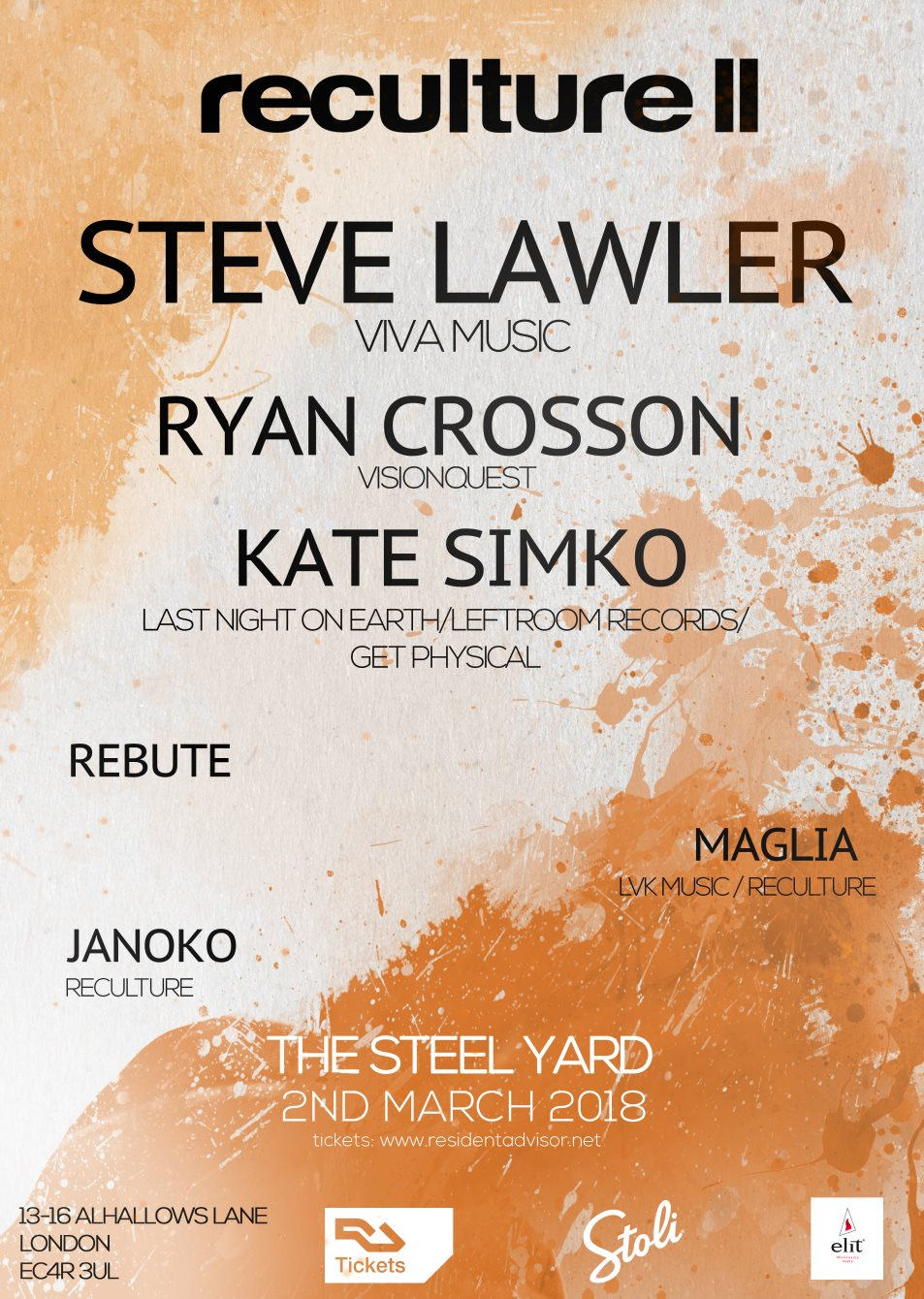 Reculture II with Steve Lawler, Ryan Crosson & Kate Simko - Flyer back