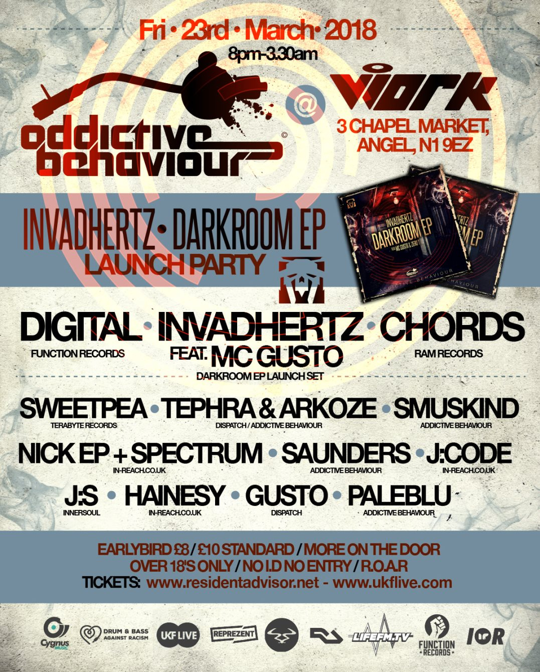 Addictive Behaviour - Darkroom EP Launch Party - Flyer front
