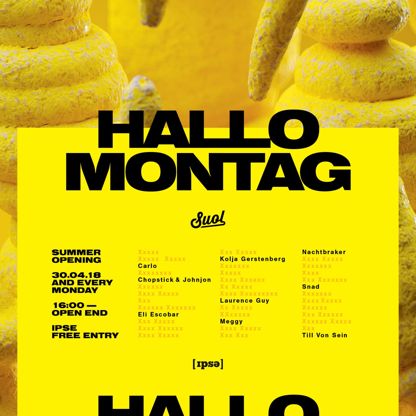 Hallo Montag Summer Opening with Eli Escobar, Nachtbraker, Laurence Guy and More - Flyer front