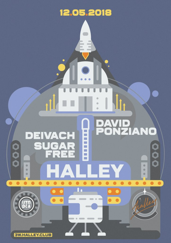 Sugar Free, Deivach, David Ponziano at Halley - Flyer front