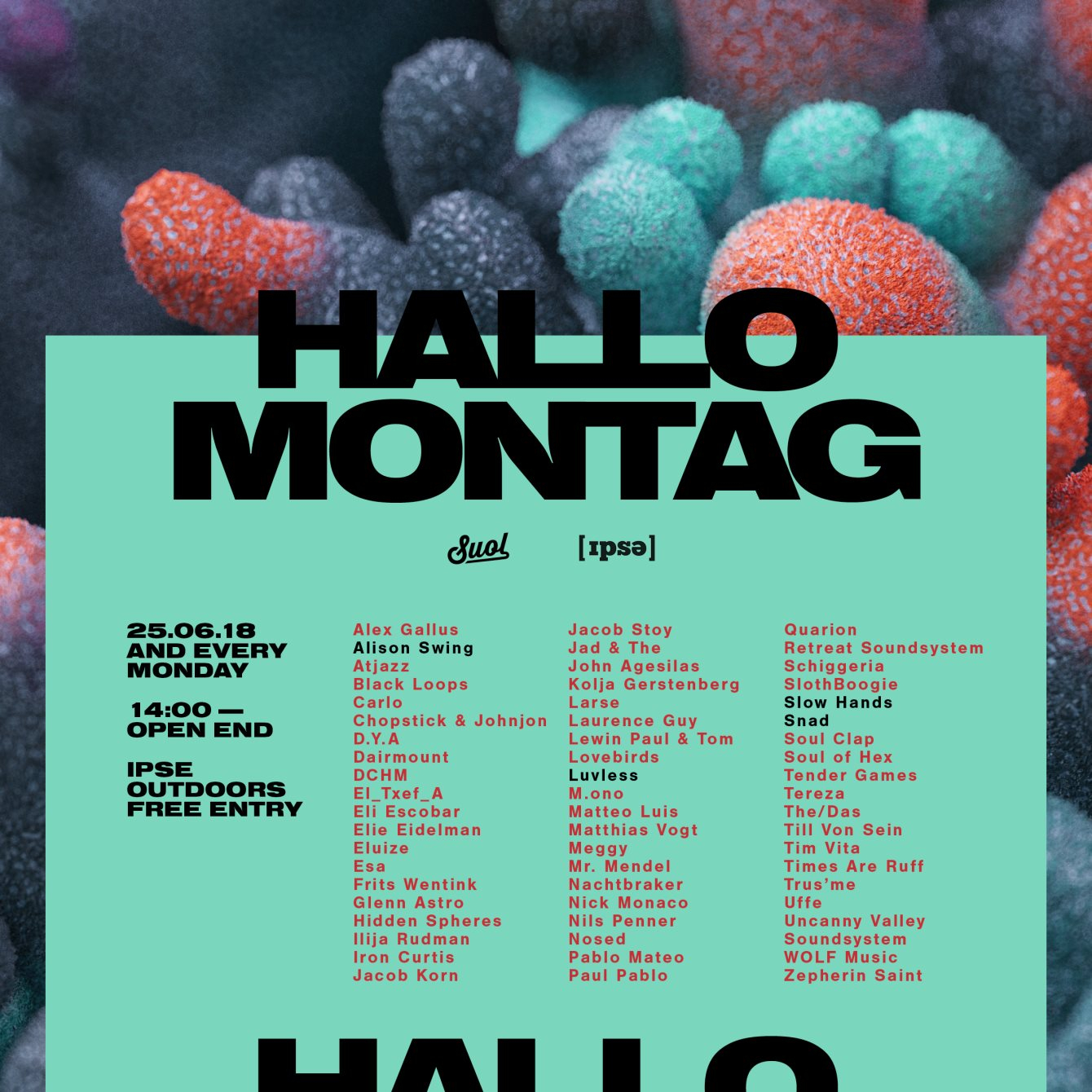 Hallo Montag - Open Air #09 with Slow Hands, LUVLESS and More - Flyer front