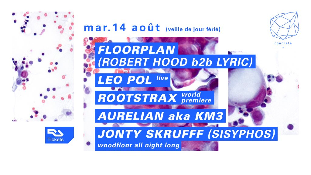 Concrete: Floorplan, Leo Pol Live, Rootstrax, Aurelian aka KM3, Jonty Skrufff - Flyer front