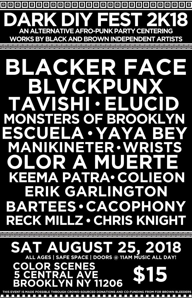 Dark DIY Fest - Blacker Face, Blvckpunx, Tavishi, Monsters Of Brooklyn, Hadaiyah Yaya Bey, Eluc - Flyer front