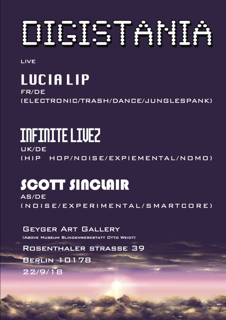 Digistania with Lucia Lip, Infinite Livez, Scott Sinclair - Flyer front