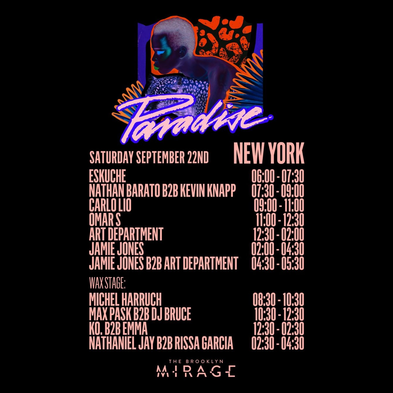 Paradise New York: Jamie Jones, Art Department, Omar S and More at The Brooklyn Mirage - Flyer back