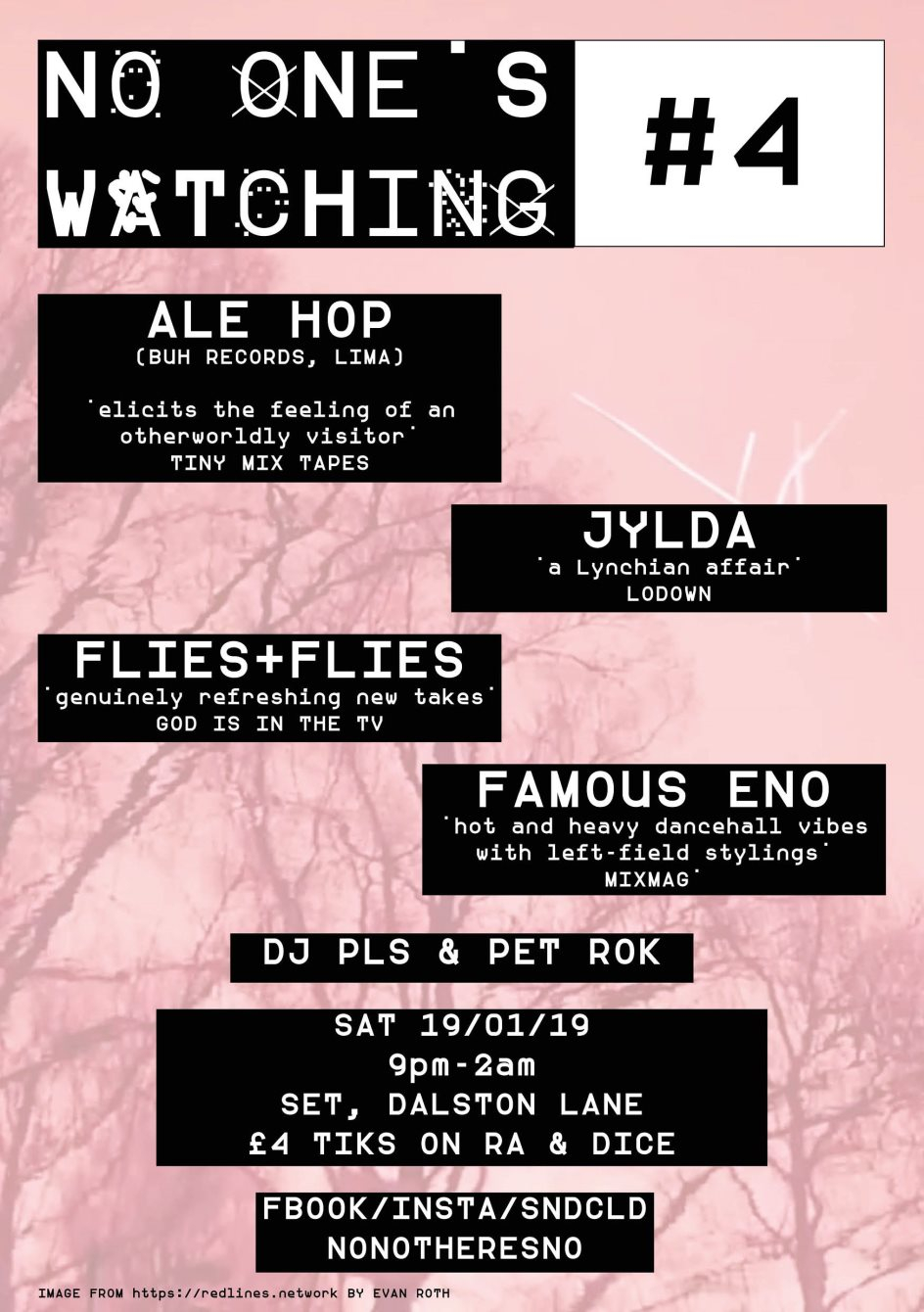 No One's Watching #4 with Ale Hop / Jylda / Flies+Flies & Famous Eno - Flyer front