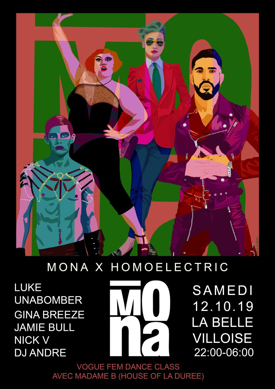 Mona with Homoelectric, Luke Unabomber, Nick V, Gina Breeze, Jamie Bull, DJ André - Flyer back