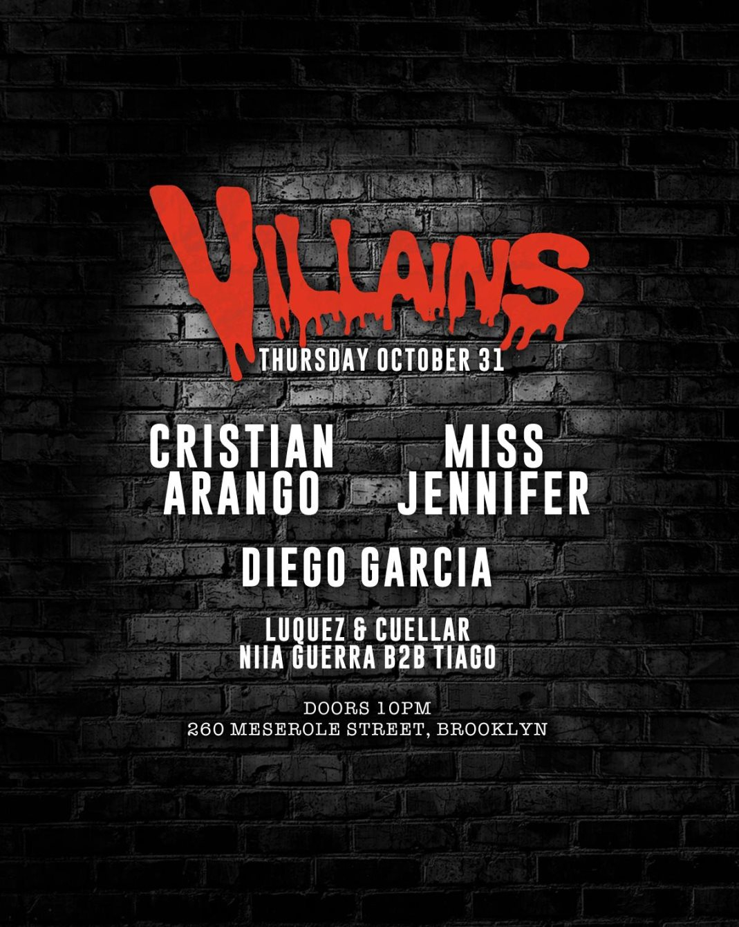 Villains with Cristian Arango, Miss Jennifer & More - Flyer back