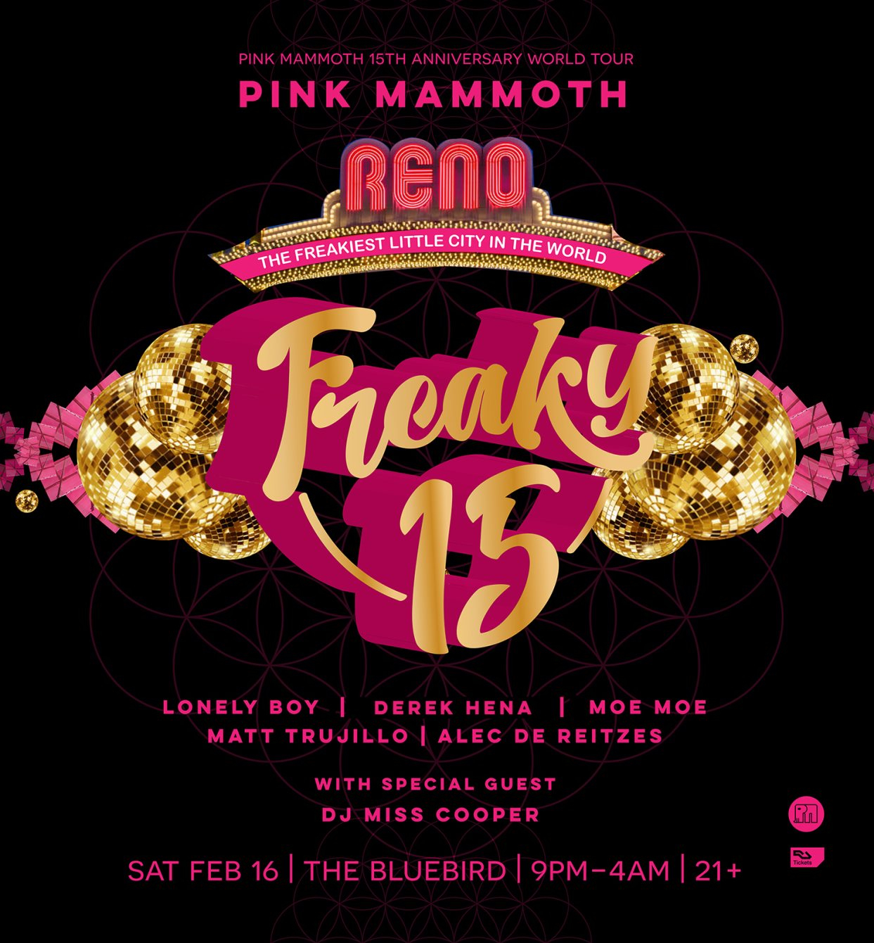 Freaky 15' (Reno/Tahoe)-Pink Mammoth 15 Year Annversary Bash - Flyer front