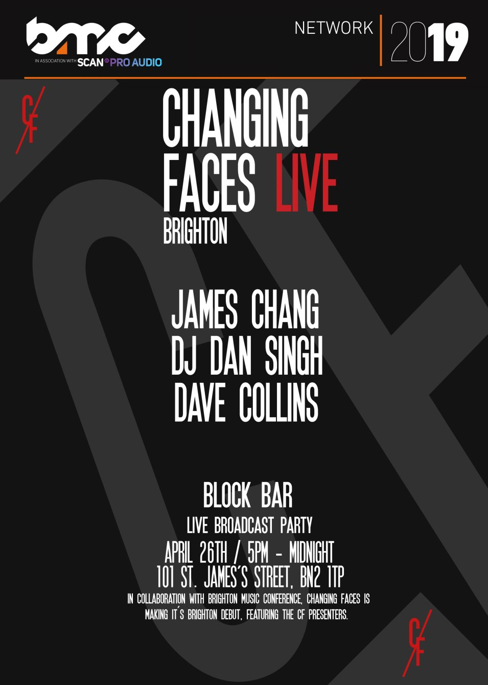 Changing Faces Live Brighton - Flyer front
