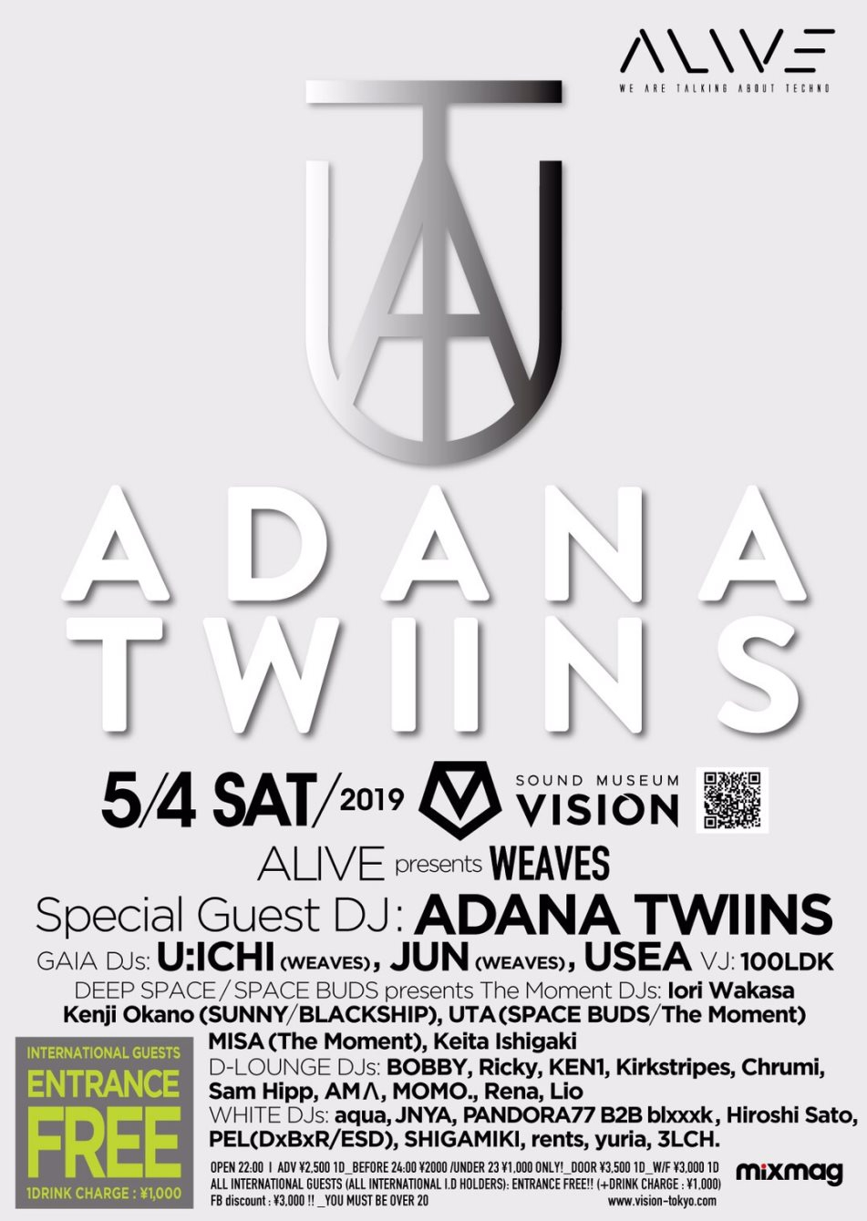 Alive presents Weaves Feat. Adana Twins - Flyer front