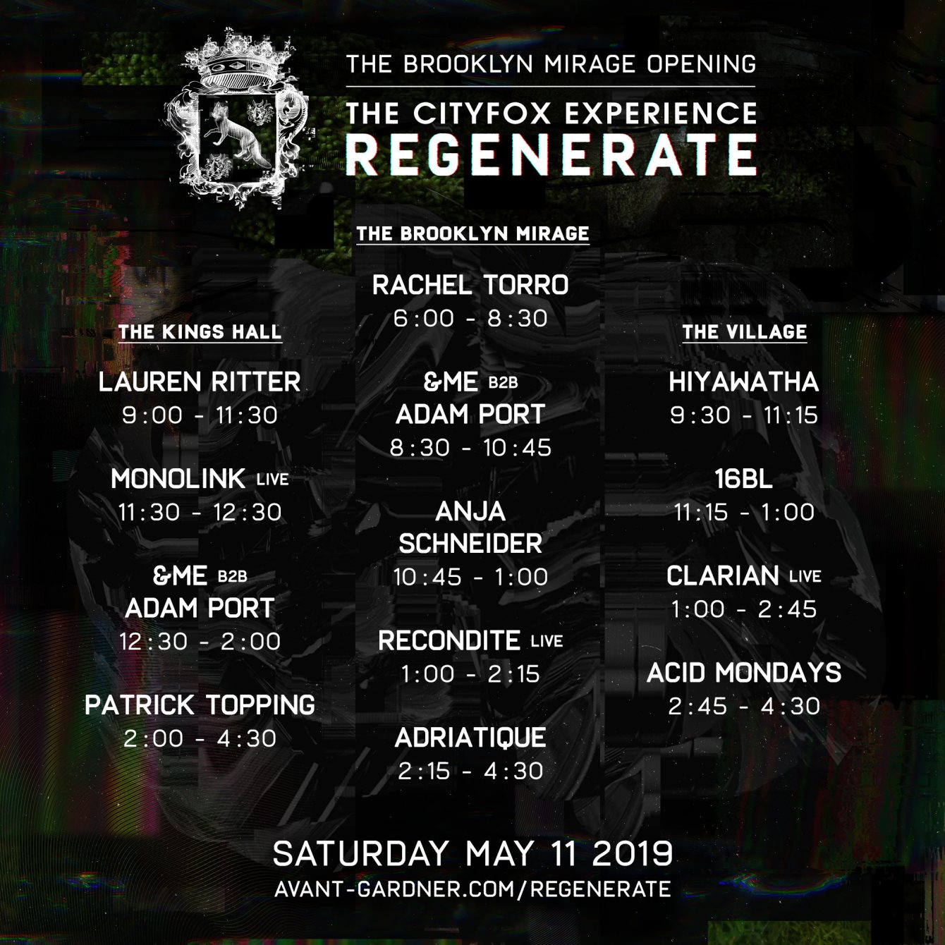 Brooklyn Mirage Opening - Cityfox Regenerate: Recondite, Adriatique, &ME b2b Adam Port & More - Flyer back
