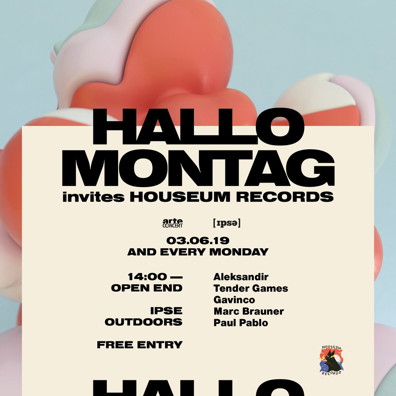 Hallo Montag Invites Houseum Records - Flyer front