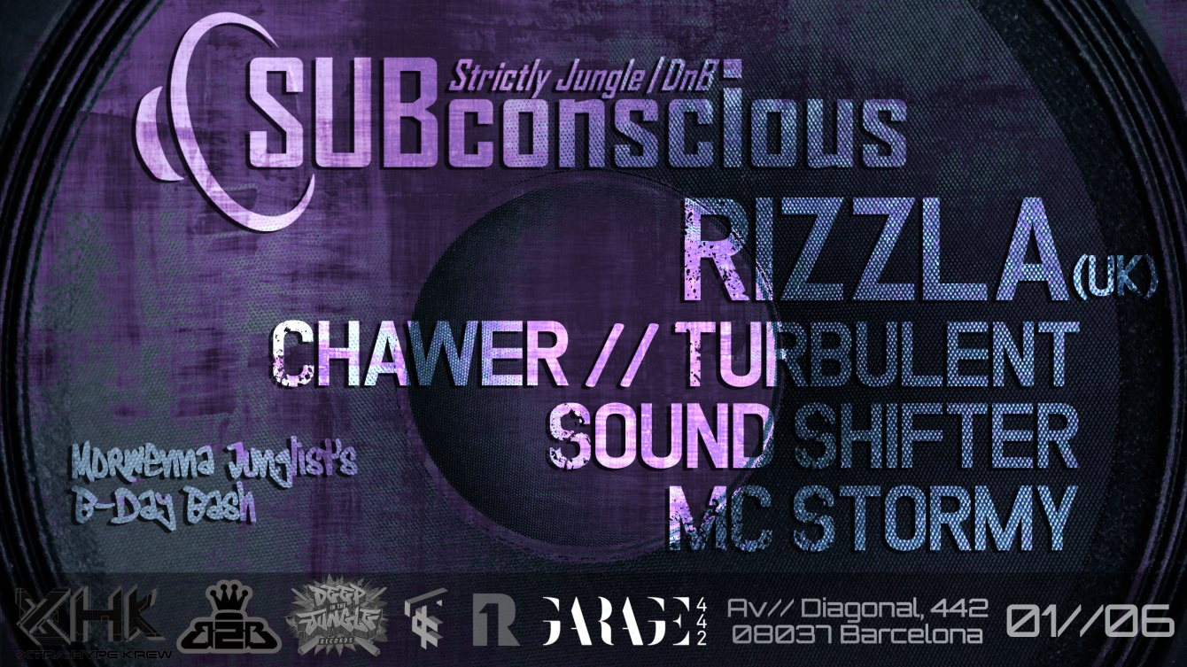 Subconscious // Jungle Drum & Bass Sessions with DJ Rizzla - Flyer front