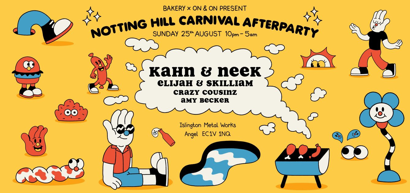 Notting Hill Carnival Afterparty with Kahn & Neek, Elijah & Skilliam, Crazy Cousinz, Amy Becker - Flyer front